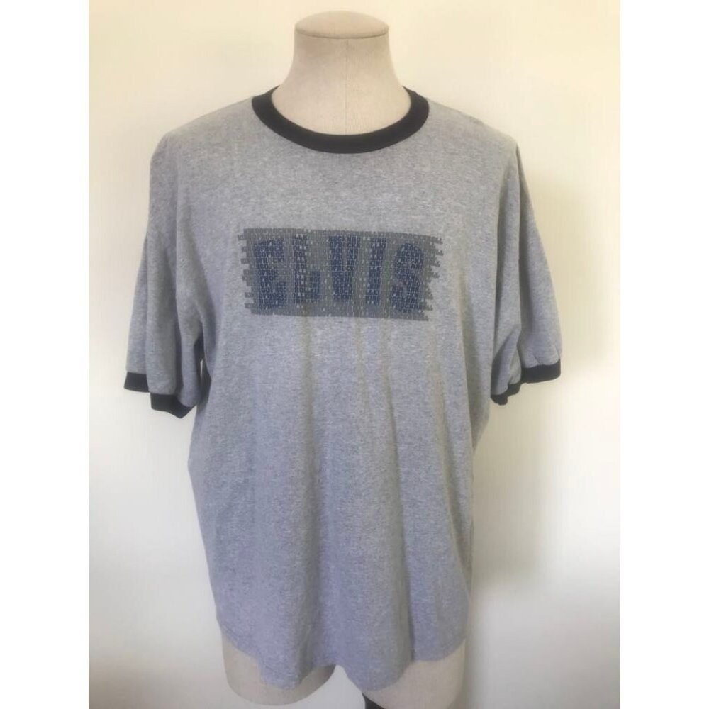 Vintage 1999 ELVIS T-Shirt Mens Size 2XL Gray Navy Designed For Elvis Graceland